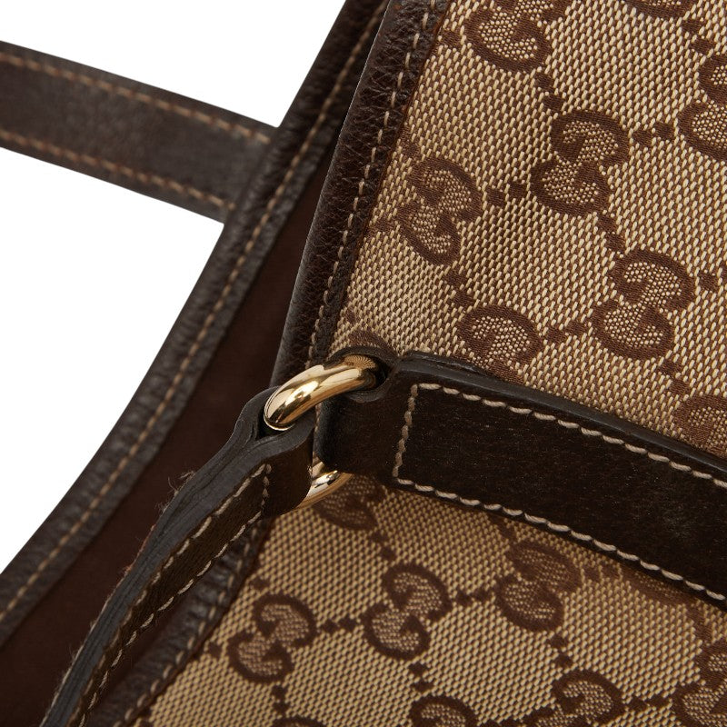 グッチ GGキャンバス トートバッグ 153009 ベージュ ブラウン キャンバス レザー レディース GUCCI 【中古】