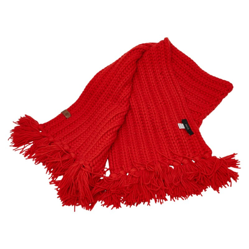 グッチ フリンジ マフラー レッド カシミヤ レディース GUCCI 【中古】
