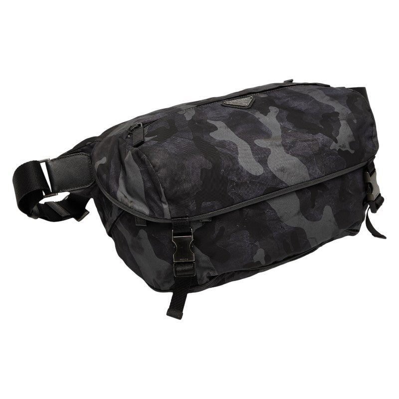 プラダ 迷彩 カモフラージュ ボディバッグ ウエストバッグ 2VH991 ネイビー マルチカラー ナイロン レザー メンズ PRADA 【中古】