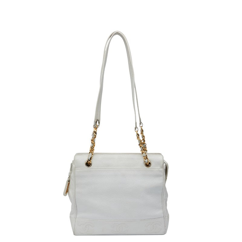 シャネル トリプルココマーク チェーン ショルダーバッグ ホワイト キャビアスキン レディース CHANEL 【中古】