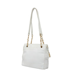 シャネル トリプルココマーク チェーン ショルダーバッグ ホワイト キャビアスキン レディース CHANEL 【中古】