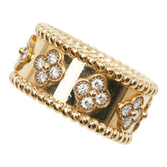 ヴァンクリーフ＆アーペル K18YG イエローゴールド(Au750) ダイヤ ペルレ クローバー リング ミディアムモデル リング 指輪 #55 レディース Van Cleef & Arpels 14.5号 【中古】