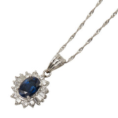 Pt850 プラチナ Pt900 プラチナ 色石1.00ct ダイヤ0.3ct ペンダントネックレス レディース 【中古】