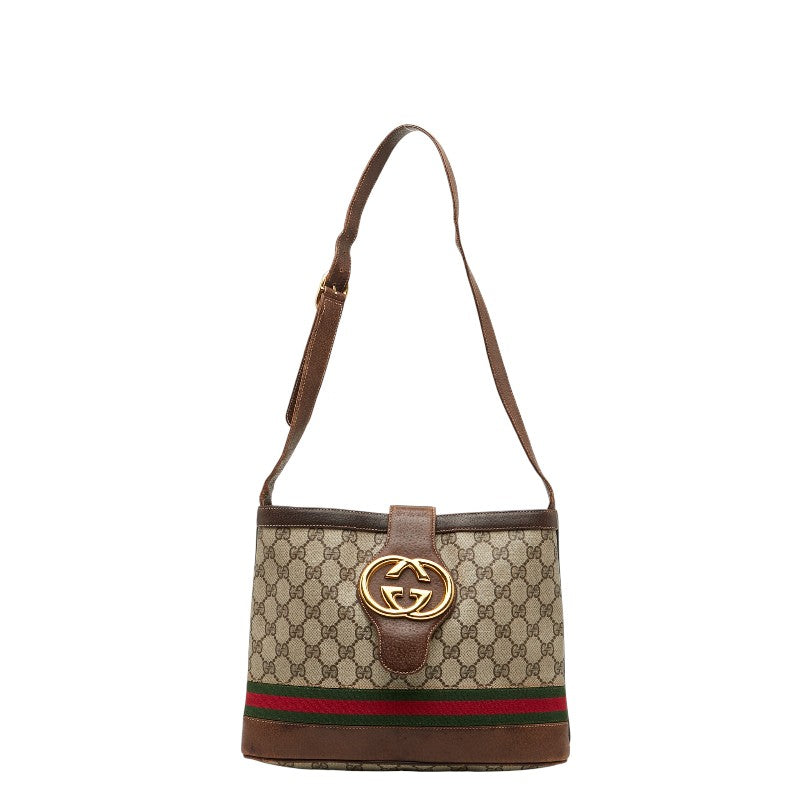 グッチ GGスプリーム シェリーライン ショルダーバッグ ベージュ ブラウン PVC レザー レディース GUCCI 【中古】