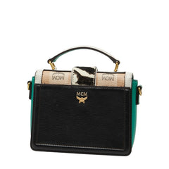 エム シー エム ヴィセトス ロゴグラム スタッズ ショルダーバッグ ブラック ベージュ グリーン レザー レディース MCM 【中古】