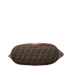 フェンディ ズッカ トートバッグ ハンドバッグ ブラウン レッド キャンバス レザー レディース FENDI 【中古】