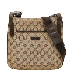 グッチ GGキャンバス 斜め掛け ショルダーバッグ 122793 ベージュ ブラウン キャンバス レザー レディース GUCCI 【中古】