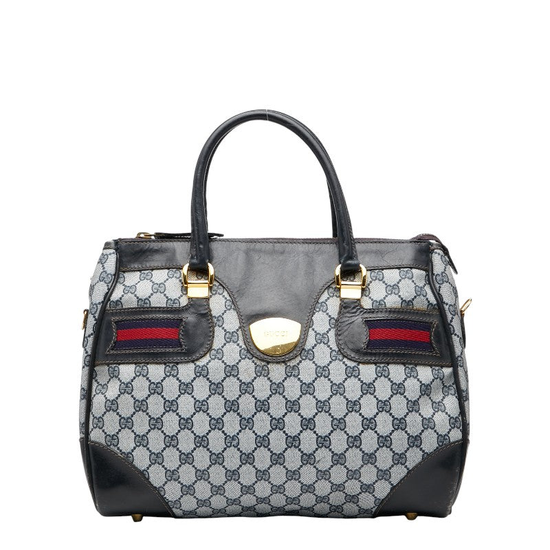 グッチ GGスプリーム - ハンドバッグ ボストンバッグ ネイビー マルチカラー PVC レザー レディース GUCCI 【中古】