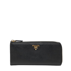 プラダ ロゴ - 長財布 ブラック サフィアーノレザー レディース PRADA 【中古】