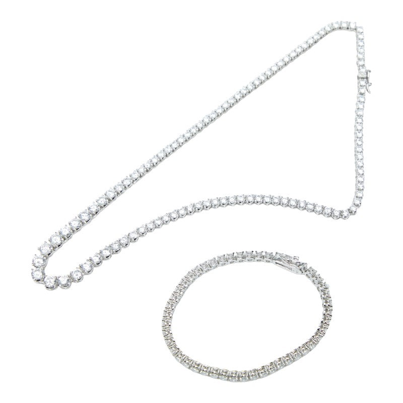 ノーブランド ネックレス ブレスレット 2点 セット SV925 シルバー ラインストーン レディース no brand 【中古】