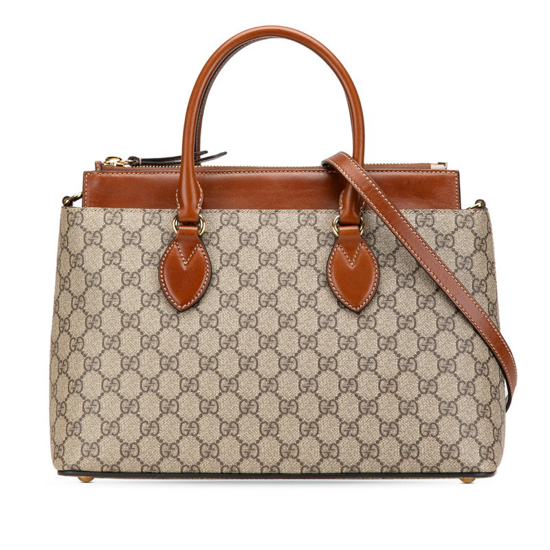 グッチ GGスプリーム スモール ハンドバッグ ショルダーバッグ 2WAY 409534 ベージュ ブラウン PVC レザー レディース GUCCI 【中古】