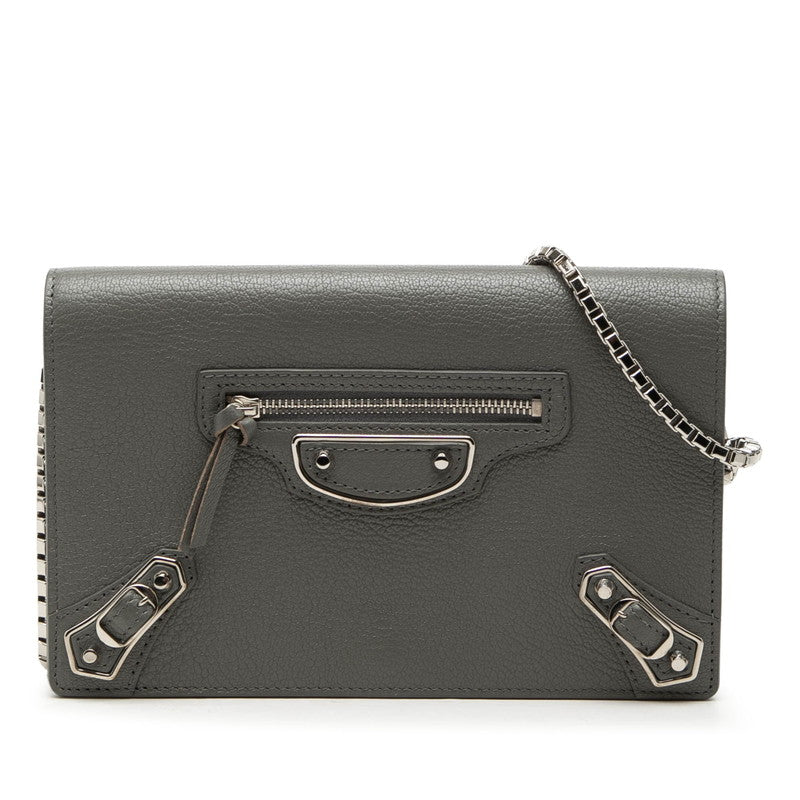 バレンシアガ クラシック メタリック エッジ チェーン ウォレット ショルダー 444169 グレー レザー レディース BALENCIAGA 【中古】