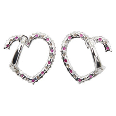 K18WG ホワイトゴールド ルビー ダイヤ ハート モチーフ ピアス レディース 【中古】