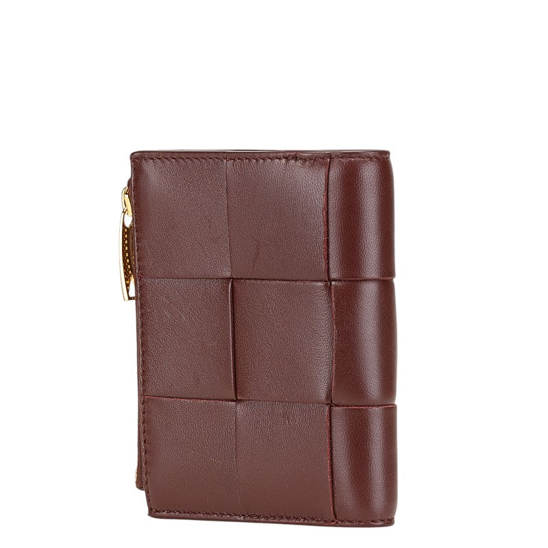 ボッテガヴェネタ マキシイントレチャート 二つ折り財布 ワインレッド レザー レディース BOTTEGAVENETA 【中古】