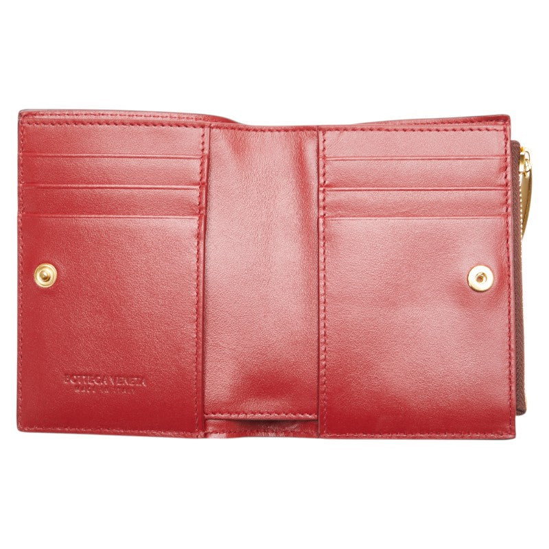 ボッテガヴェネタ マキシイントレチャート 二つ折り財布 ワインレッド レザー レディース BOTTEGAVENETA 【中古】
