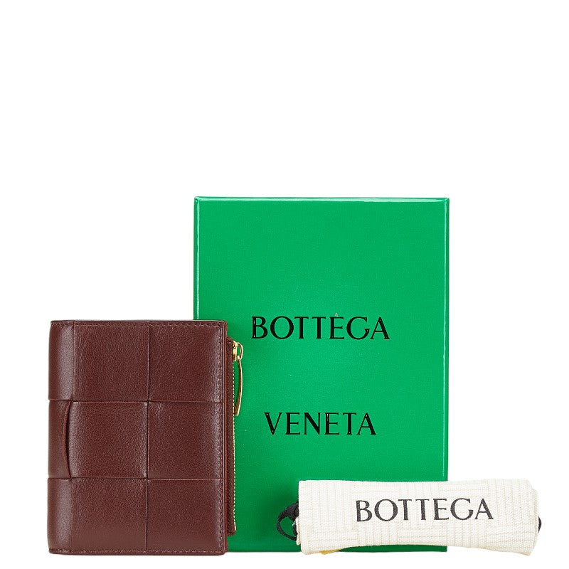 ボッテガヴェネタ マキシイントレチャート 二つ折り財布 ワインレッド レザー レディース BOTTEGAVENETA 【中古】