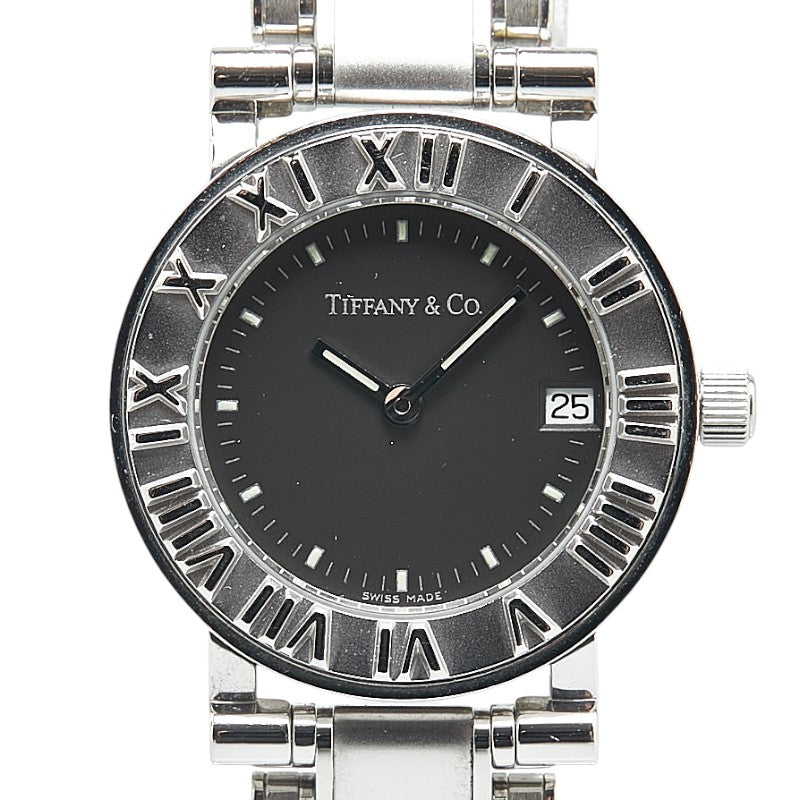 ティファニー アトラス 腕時計 クオーツ ブラック文字盤 ステンレススチール レディース TIFFANY&Co. 【中古】