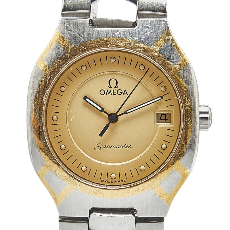 オメガ シーマスター ポラリス 腕時計 クオーツ ゴールド文字盤 ステンレススチール イエローゴールド レディース OMEGA 【中古】