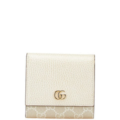 グッチ GGスプリーム GGマーモント 二つ折り財布 598587 ベージュ ホワイト PVC レザー レディース GUCCI 【中古】