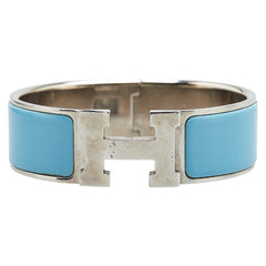 エルメス クリッククラックPM ブレスレット バングル シルバー ブルー メタル エナメル レディース HERMES 【中古】