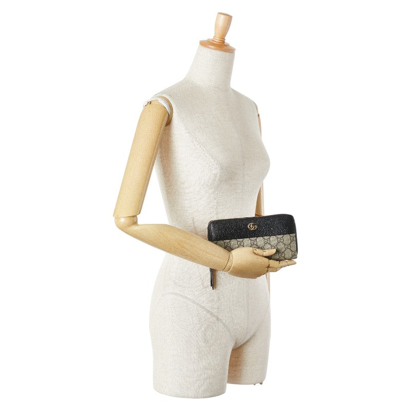 グッチ GGスプリーム ダブルG バイカラー 長財布 ラウンドファスナー 456117 ベージュ ブラック PVC レザー レディース GUCCI 【中古】