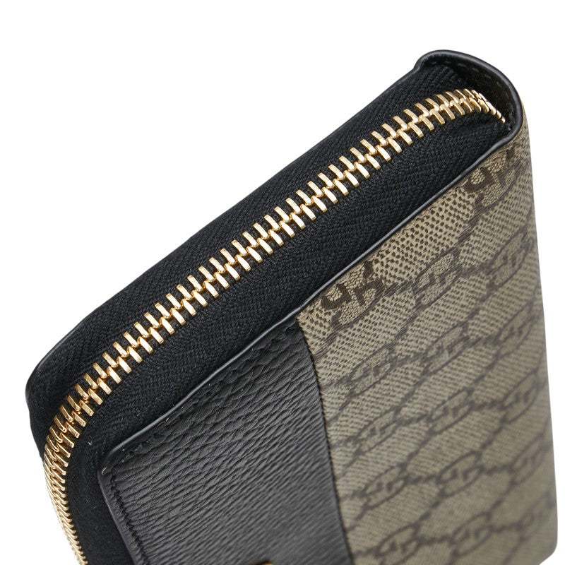 グッチ GGスプリーム ダブルG バイカラー 長財布 ラウンドファスナー 456117 ベージュ ブラック PVC レザー レディース GUCCI 【中古】