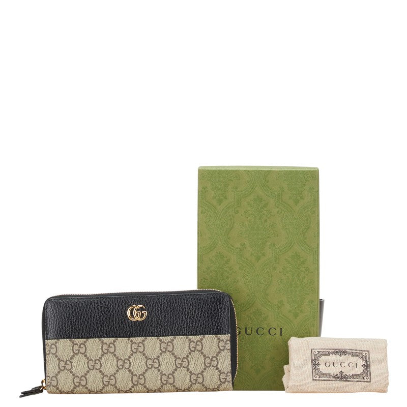 グッチ GGスプリーム ダブルG バイカラー 長財布 ラウンドファスナー 456117 ベージュ ブラック PVC レザー レディース GUCCI 【中古】