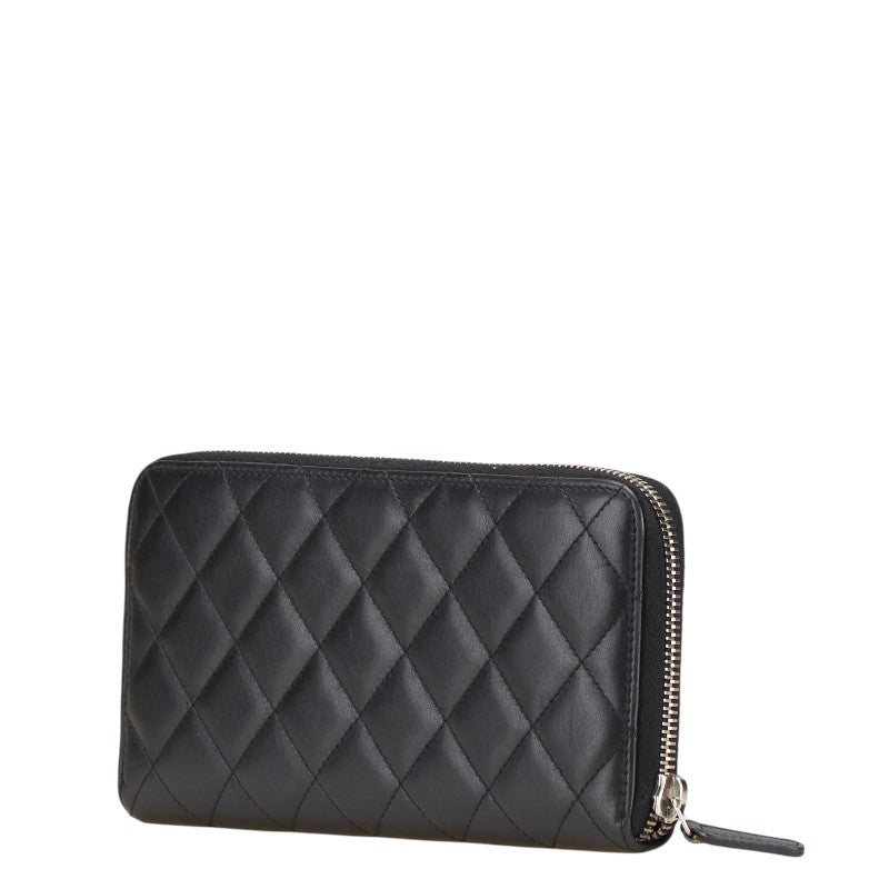 シャネル シンプリーCC ココマーク 長財布 ラウンドファスナー ブラック ラムスキン エナメル レディース CHANEL 【中古】
