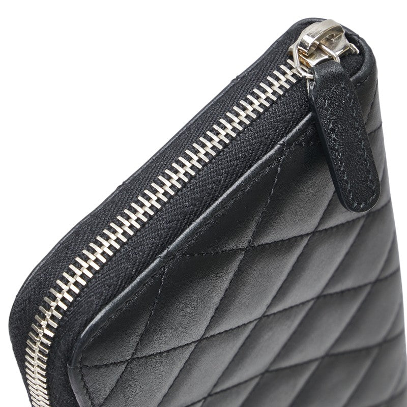 シャネル シンプリーCC ココマーク 長財布 ラウンドファスナー ブラック ラムスキン エナメル レディース CHANEL 【中古】