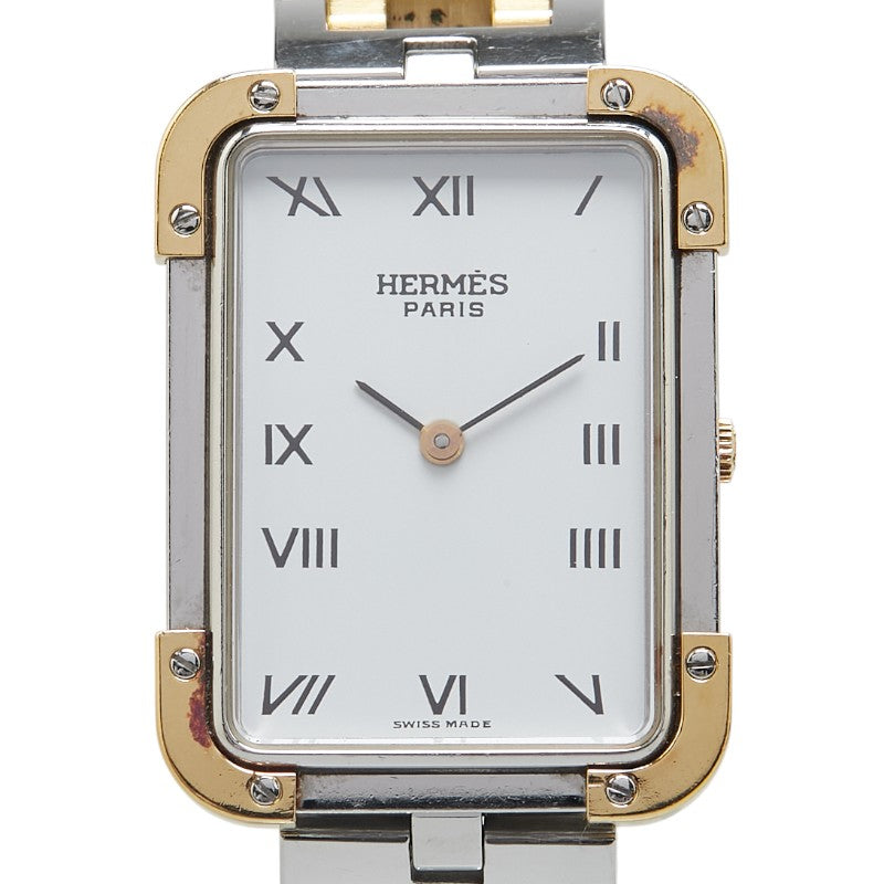 エルメス クロアージュ 腕時計 クオーツ ホワイト文字盤 ステンレススチール メッキ レディース HERMES 【中古】