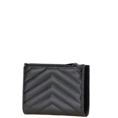 サンローラン YSLロゴ Vステッチ 二つ折り財布 ブラック レザー レディース SAINT LAURENT 【中古】