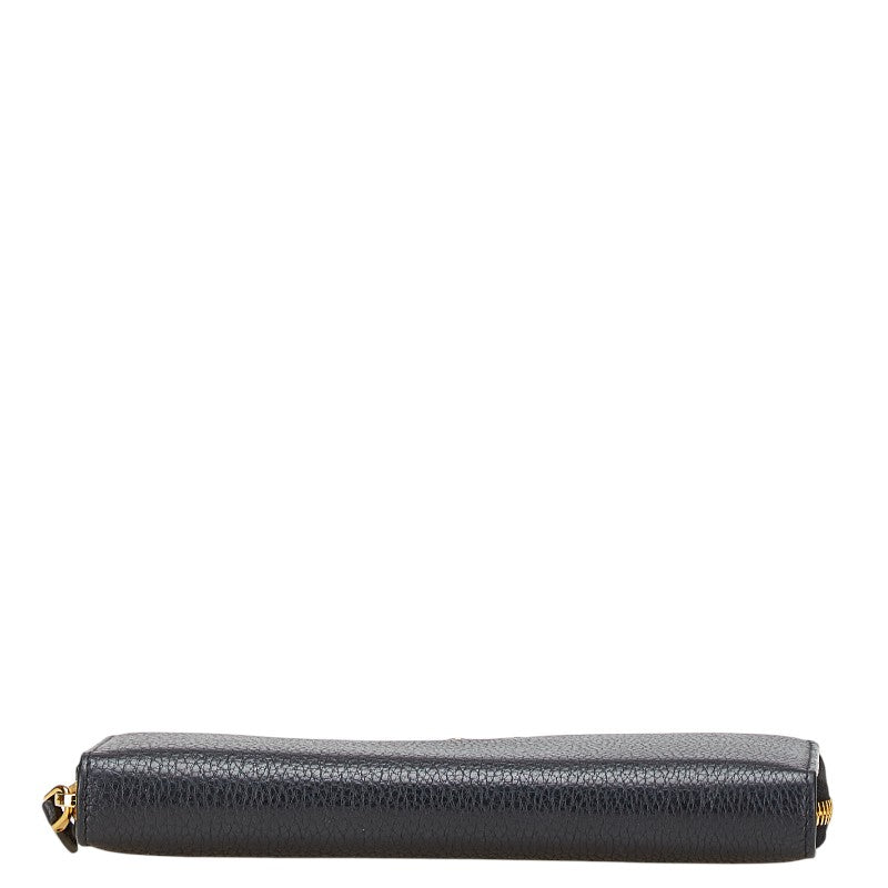 プラダ ラウンドファスナー 長財布 ネイビー レザー レディース PRADA 【中古】