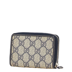 グッチ GGスプリーム コインケース パスケース 255452 ベージュ ネイビー PVC レザー レディース GUCCI 【中古】