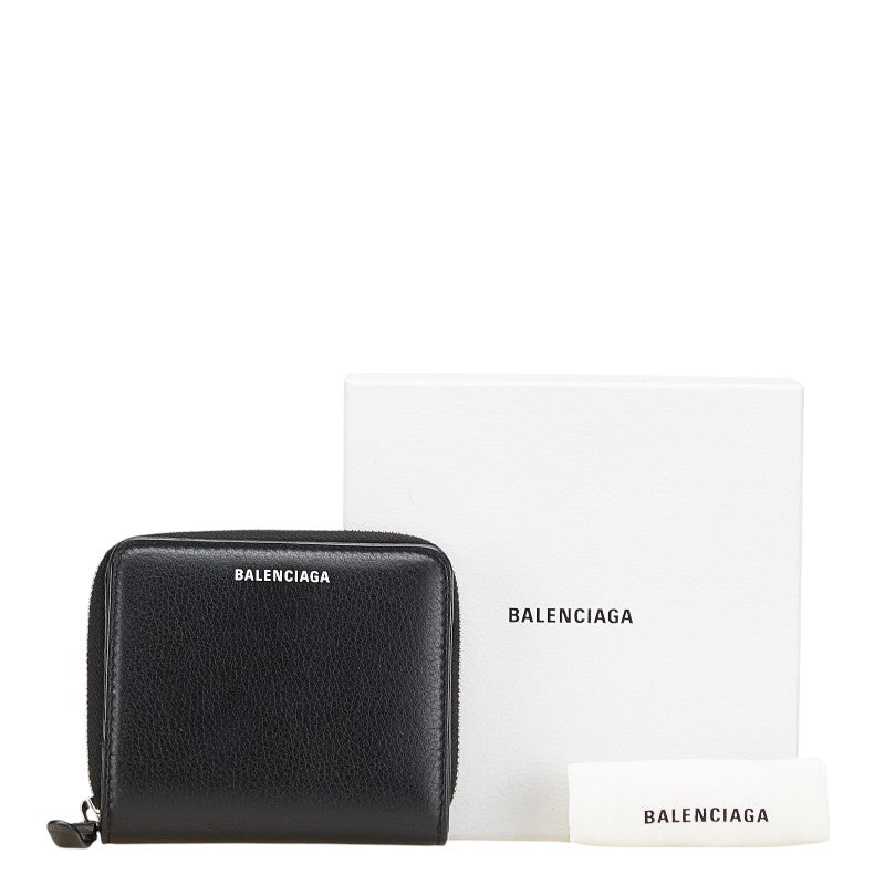 バレンシアガ エブリデイ ラウンドファスナー 二つ折り財布 516366 ブラック レザー レディース BALENCIAGA 【中古】