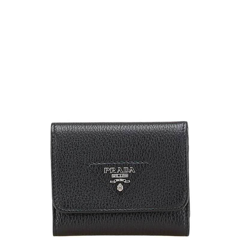 プラダ 三角ロゴ 二つ折り財布 ブラック レザー レディース PRADA 【中古】