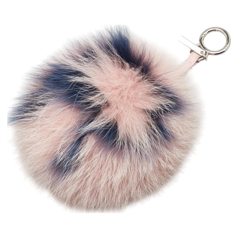 フェンディ ポンポン チャーム キーリング キーホルダー 7SR45R ピンク ブルー ファー レザー レディース FENDI 【中古】