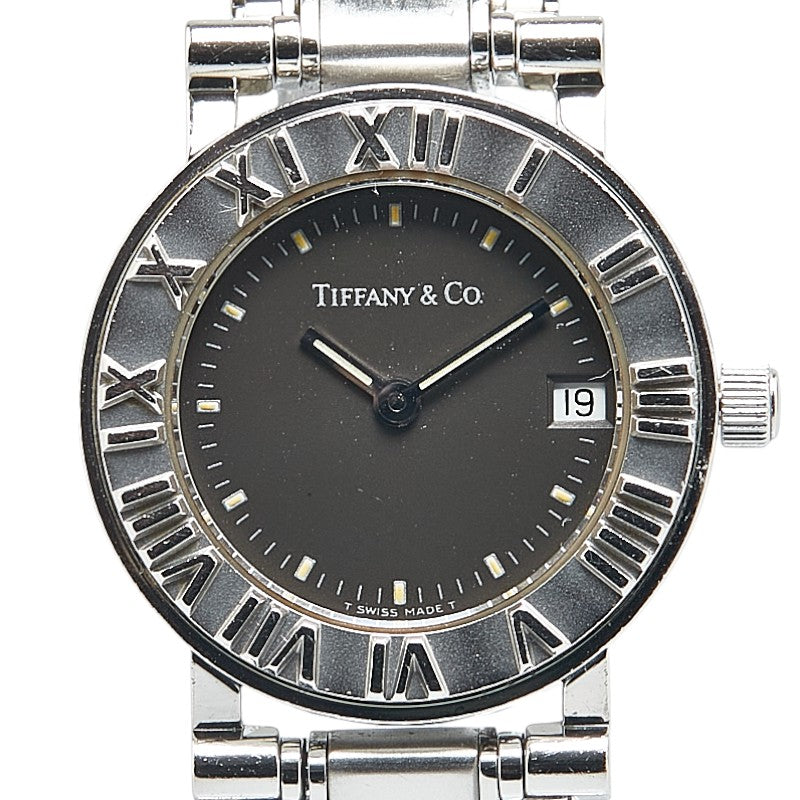 ティファニー アトラス 腕時計 クオーツ ブラック文字盤 ステンレススチール レディース TIFFANY&Co. 【中古】