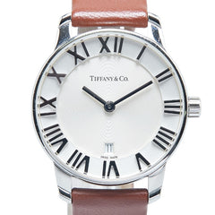 ティファニー アトラスドーム デイト 腕時計 クオーツ シルバー文字盤 ステンレススチール レザー レディース TIFFANY&Co. 【中古】