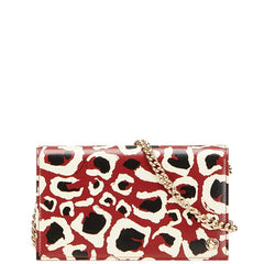 グッチ レオパード ヒョウ柄 斜め掛け チェーン ウォレット ショルダーバッグ  354697 ボルドー ホワイト ブラック レザー レディース GUCCI 【中古】