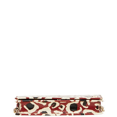 グッチ レオパード ヒョウ柄 斜め掛け チェーン ウォレット ショルダーバッグ  354697 ボルドー ホワイト ブラック レザー レディース GUCCI 【中古】