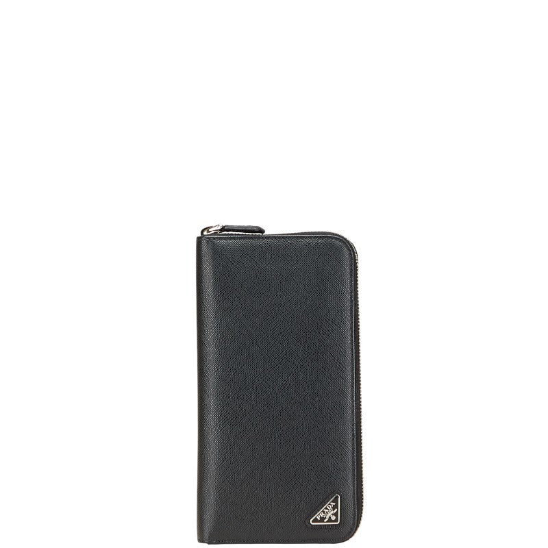 プラダ 三角ロゴプレート ラウンドファスナー 長財布 ブラック サフィアーノ レザー レディース PRADA 【中古】