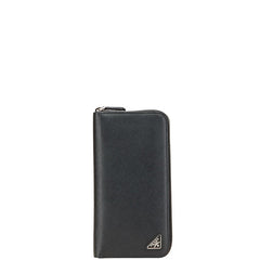 プラダ 三角ロゴプレート ラウンドファスナー 長財布 ブラック サフィアーノ レザー レディース PRADA 【中古】