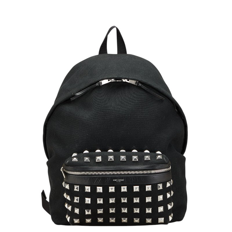 サンローラン スタッズ リュック バックパック ブラック キャンバス レザー レディース SAINT LAURENT 【中古】
