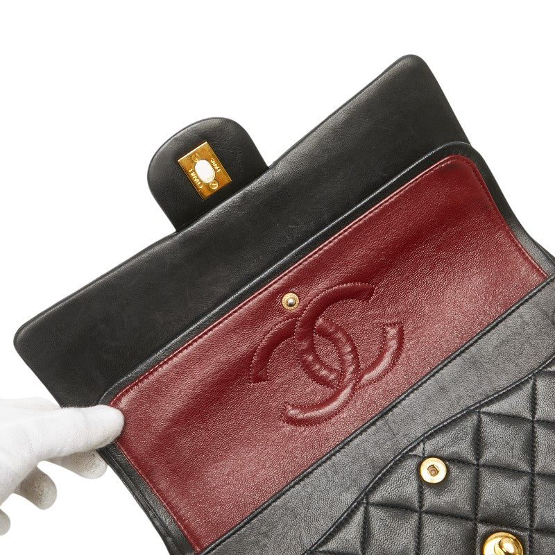 シャネル マトラッセ ココマーク Wフラップ チェーン ショルダーバッグ ハンドバッグ ブラック ラムスキン レディース CHANEL 【中古】