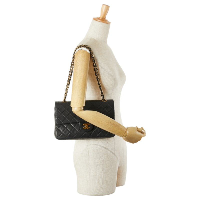 シャネル マトラッセ ココマーク Wフラップ チェーン ショルダーバッグ ハンドバッグ ブラック ラムスキン レディース CHANEL 【中古】