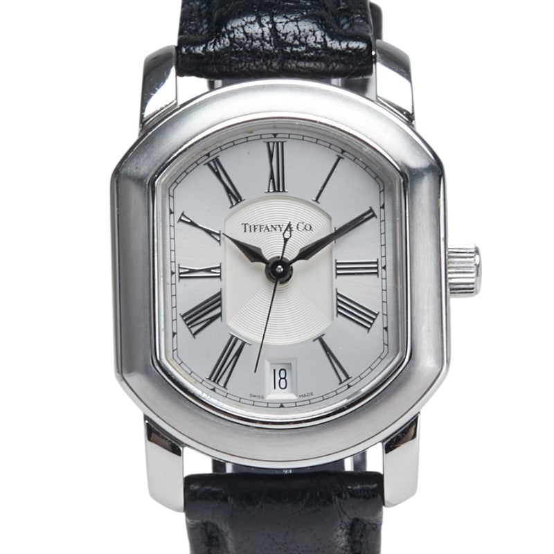 ティファニー マーククーペ 腕時計 自動巻き シルバー文字盤 ステンレススチール レザー レディース TIFFANY&Co. 【中古】