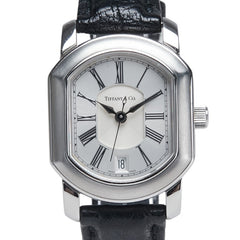 ティファニー マーククーペ 腕時計 自動巻き シルバー文字盤 ステンレススチール レザー レディース TIFFANY&Co. 【中古】