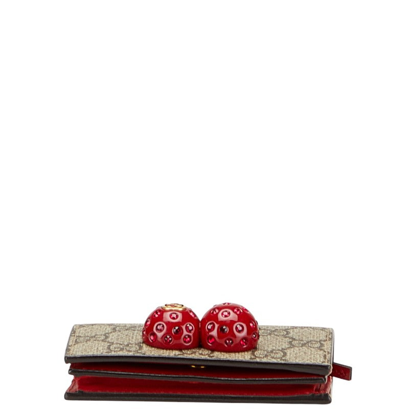 グッチ GGスプリーム チェリー 二つ折り財布 コンパクトウォレット 476050 ベージュ レッド PVC レザー レディース GUCCI 【中古】