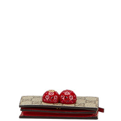 グッチ GGスプリーム チェリー 二つ折り財布 コンパクトウォレット 476050 ベージュ レッド PVC レザー レディース GUCCI 【中古】