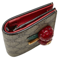 グッチ GGスプリーム チェリー 二つ折り財布 コンパクトウォレット 476050 ベージュ レッド PVC レザー レディース GUCCI 【中古】